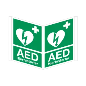 AED skilt, trekantet, efterlysende