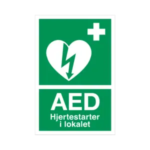 3206-DK AED label/klistermærke, 6 x 9 cm - Hjertestarter i lokalet