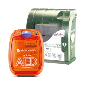 Pakketilbud - Cardiolife AED-3100 hjertestarter inkl. Aivia 200 hjertestarterskab