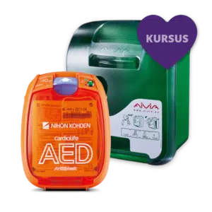 Pakketilbud: Cardiolife AED-3100 hjertestarter inkl. AIVIA V3 200 hjertestarterskab og et førstehjælpskursus.